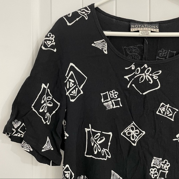 Vintage Notations Motif Prints Short Sleeves Dress - Picture 2 of 6